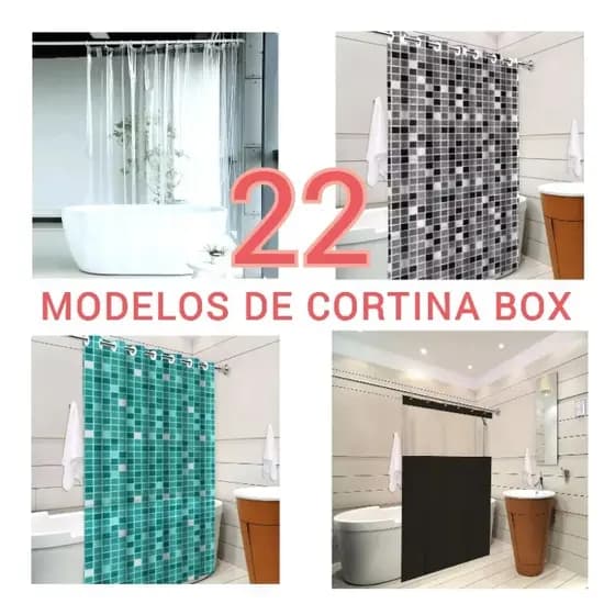 Cortina Box Banheiro 1,38 x 1,98m Pvc Impermeável Antimofo Tecido Poliéster Lisa Visor Ilhós Ganchos