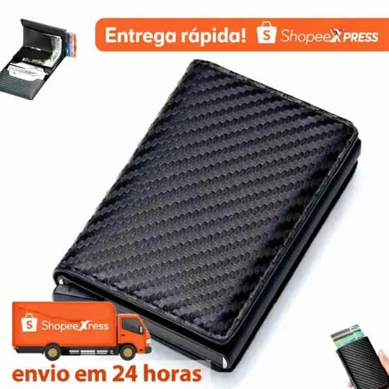 Carteira Antifurto Masculina Slim com Proteção RFID Porta Cartões Compacta Preta Premium