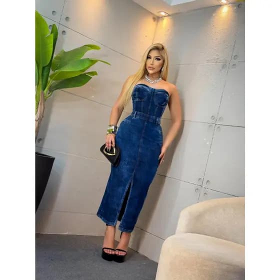 VESTIDO TOMARA QUE CAIA JEANS LAYCRA