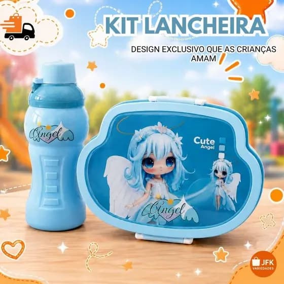 Kit Lancheira Escolar Infantil Completa Marmita Talheres e Garrafa Para Crianças Levar Lanche Creche Passeio Resistente