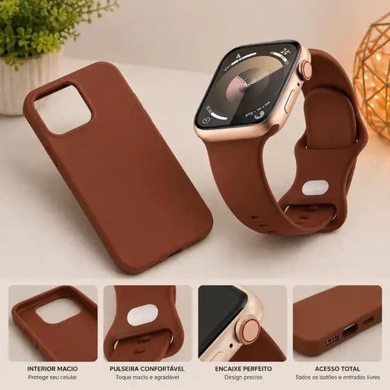 Kit Completo Premium: Pulseira + Capinha Silicone Aveludada | Proteção e Estilo para iPhone Pulseira 38/40