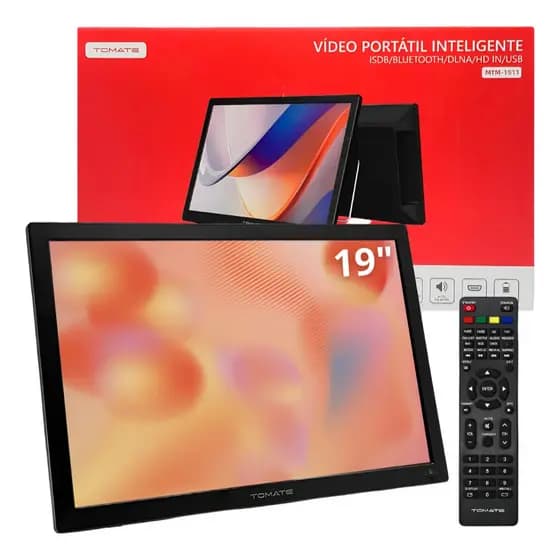 TV Portátil Digital 19 Polegadas Tomate MTM-1911 Bluetooth HDMI Bateria5000mAh Espelhamento Caminhão