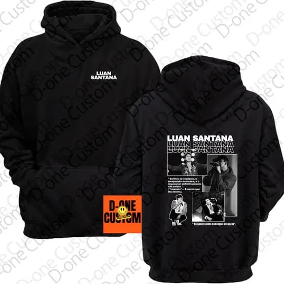 Moletom Blusa de Frio Luan Santana Preto Branco Logo Casaco Inverno Cantor Sertanejo Homenagem