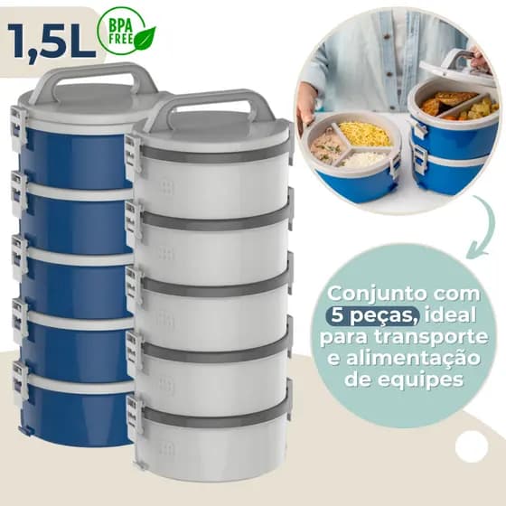 Marmita Térmica com Divisória 5 Peças com Presilhas e Alça Soprano