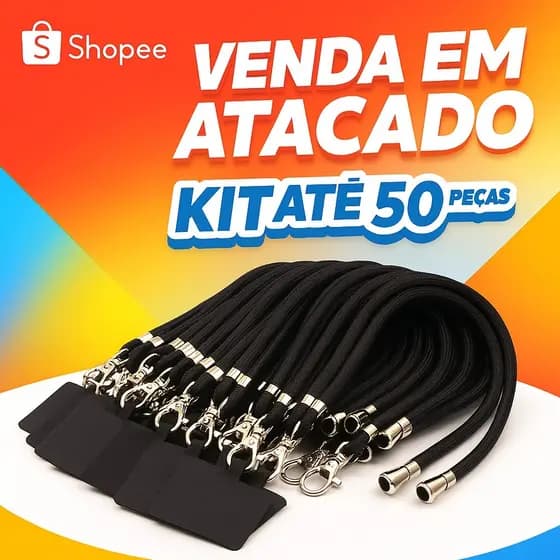 Cordão de Pescoço Preto Universal Para Celular Atacado Kit Ajustável Resistente Prático Segurança Envio Imediato