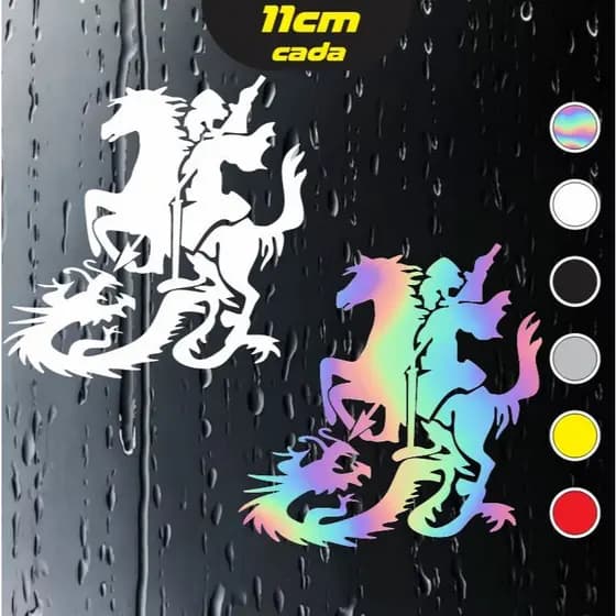 2x Adesivos São Jorge o Santo Guerreiro - Vazados - Várias cores - Holográfico - 11x11cm cada