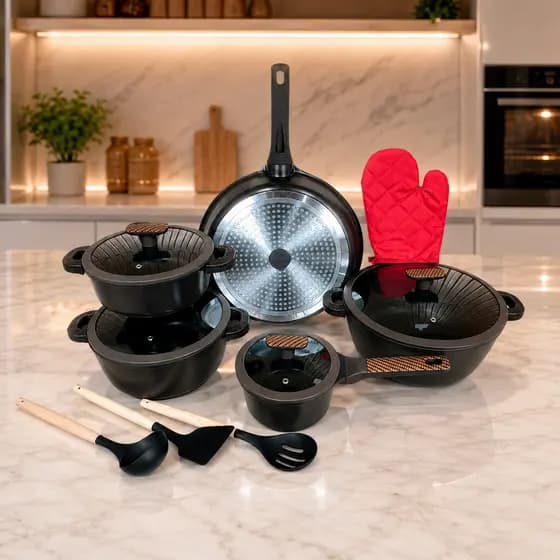 Conjunto Panelas Antiaderente 25 Peças com Tampa de Vidro