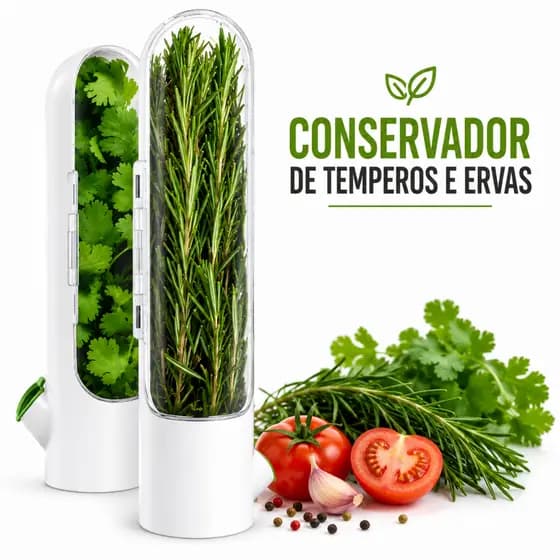 Pote Conservador de Ervas e Temperos Frescos Plástico herbanário Preserva Sabor Qualidade