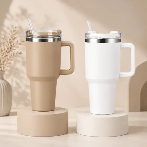 Copo Térmico Grande 1200ml Em Aço Inox Com Alça E Canudo Flip Straw SEM LOGO