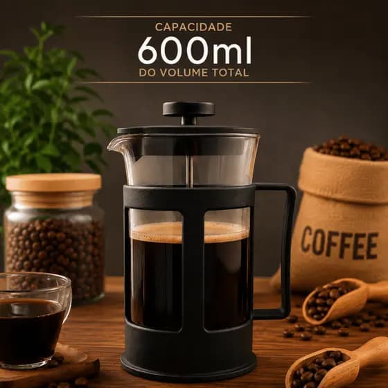 Cafeteira Prensa Francesa 600 ml de plastico e Vidro Cremeira para Café Leite Filtro removível