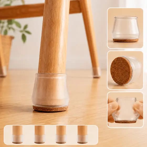 Kit Protetor Silicone Pé De Cadeira Com Feltro Antirrisco Anti Ruído Para Piso Mesa