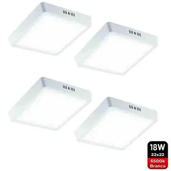 KIT4 Painel Led Sobrepor 22x22 luminaria 18W 6500K Avant