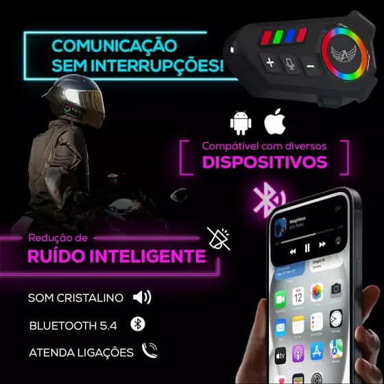 Fone de Ouvido de Capacete Moto Bluetrooth Controle De Voz