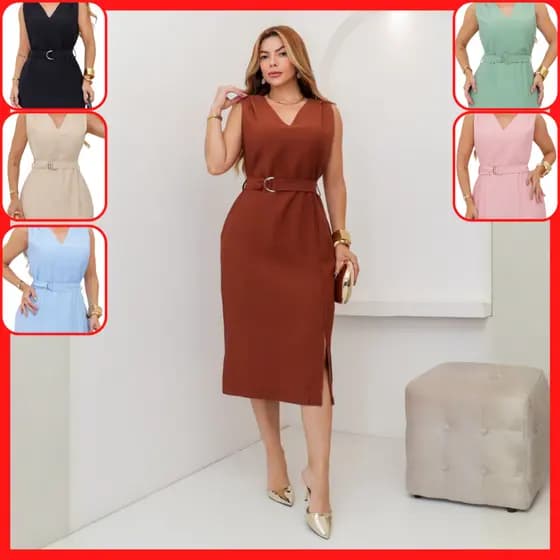 Vestido Alfaiataria Elegante Médio Festa Casamento Modinha Luxo Grife Midi Moda Evangélico X271