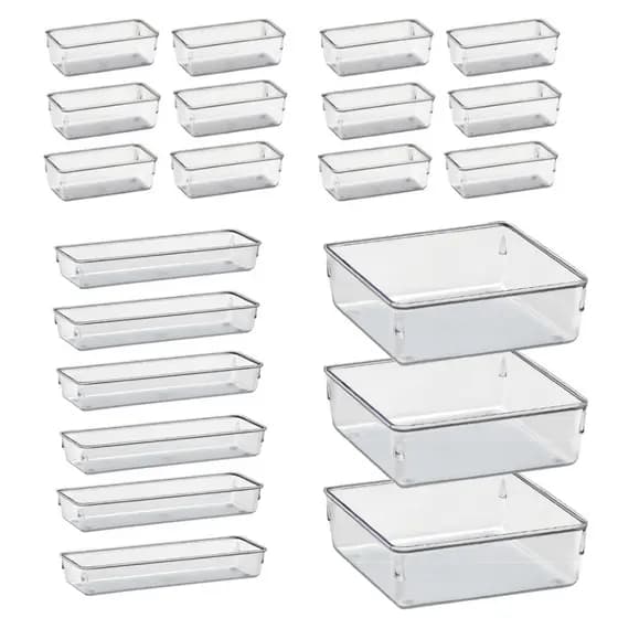 Kit 21 Organizador Multiuso Modular Gavetas Acrilico Cristal