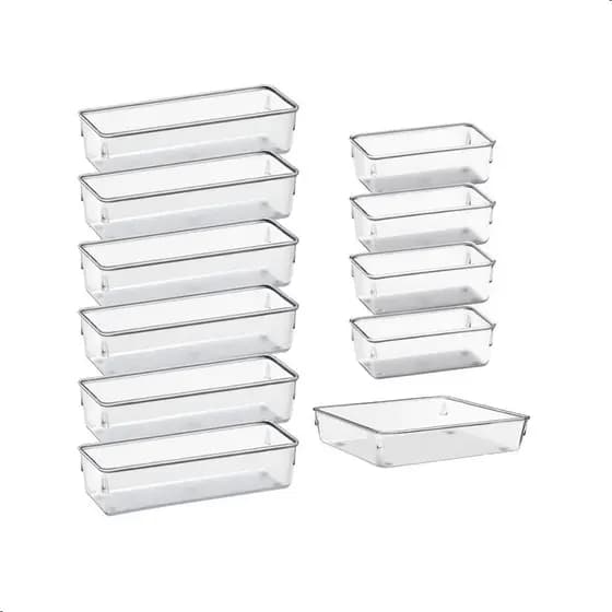 Kit 11 Organizadores Multiuso Modular Gavetas Acrilico Retangular GRANDE