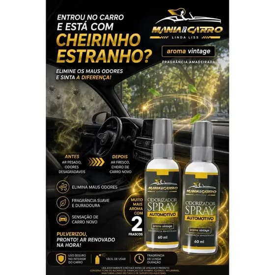 Odorizador/Aromatizador Automotivo Spray- Perfume para Carro- Cheirinho de Carro -Fragrância Duradoura- Elimina Odores