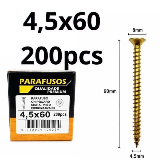 Parafuso madeira phillips cabeça chata 4,5x60 4,5 x 60 caixa 200pcs