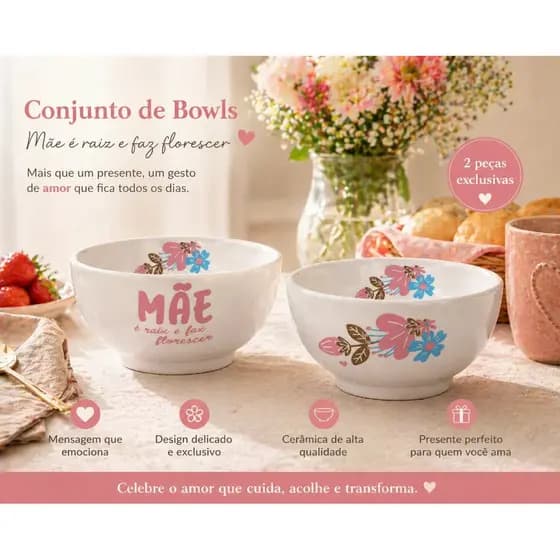 Jogo 2 Bowls Dia Das Mãe Café Da Manhã Presente Especial Amor