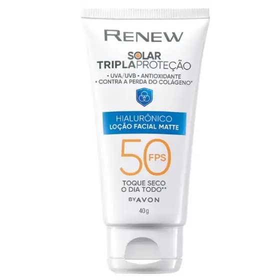 Protetor Solar Renew Incolor Facial Toque Seco FPS 50 com Ácido Hialurônico Avon 40g