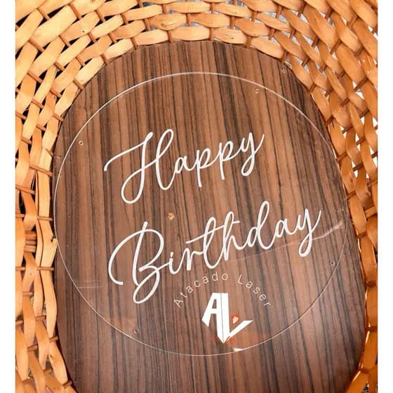 Placa de Acrílico happy birthday ou Personalizada 30x30 | Gravação a Laser • Presente Premium • Decorativa