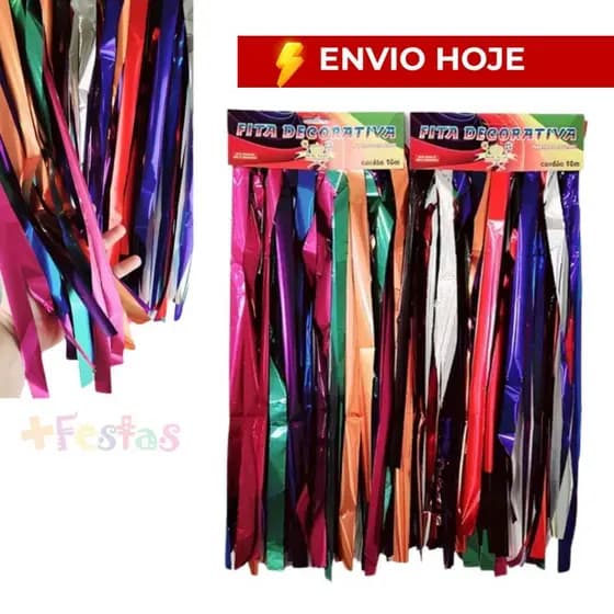 Varal Decoração Festa Junina Julina Arraiá Fita Metalizada Colorida 10 Metros x 50cm