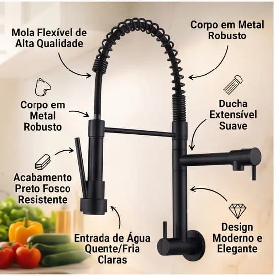 Torneira Cozinha Gourmet Bancada Torneiras Metal Para Pia De Cozinha Com Spray Extensor Quente E Frio