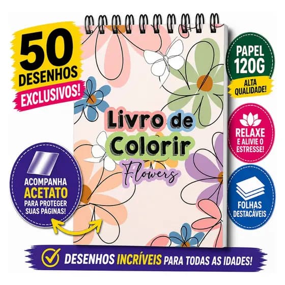 Livro de Colorir Flores Anti Estress Adulto Tamanho A5