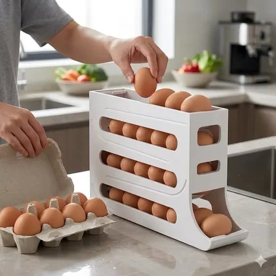 Porta Ovos Geladeira Dispenser Inteligente Que Rola Sozinho Organizador De Cozinha Slim 4 Níveis Suporte De Ovos