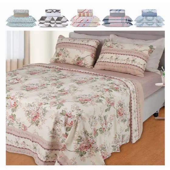 Kit 10 Lençol Casal Com Elástico Estampado 3 Peças Diversas Estampas 1,88x1,38x0,20