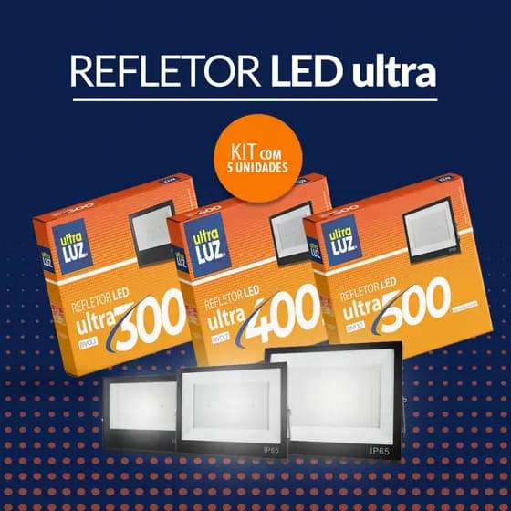 Kit 5 Refletores LED 300W 400W 500W Branco Frio 6500K Bivolt IP65 Ultraluz