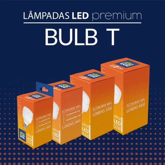 Kit 10 Lâmpadas LED Bulbo T 20W 30W 40W 50W E27 3000K ou 6500K Bivolt Ultraluz