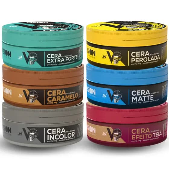 Kit 06 Cera Modeladora Vision Barber Shop 130g Barba Cabelo Bigode