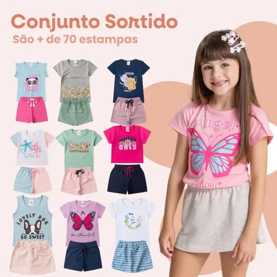 Kit 4 Peças com Estampas e Cores Variadas Tam 1 ao 14 anos.