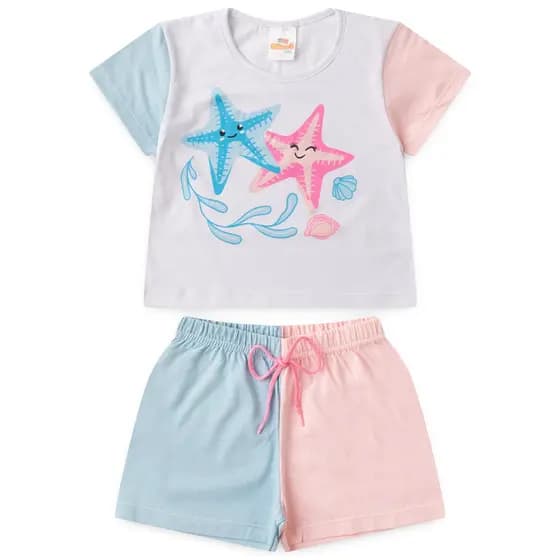 Conjunto Infantil Feminino camiseta Silk Estrela do Mar Tam 2 ao 14 anos