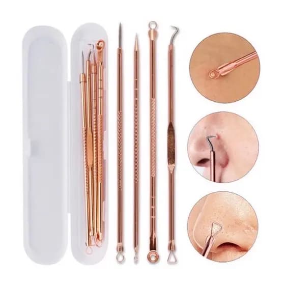 Kit 4 de Ferramentas de Beleza Extrator de Acne Removedor de Cravo Espinha Aço Inoxidável Agulhas
