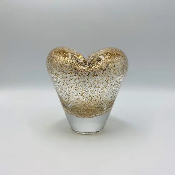 Vaso Decorativo de Vidro Coração Transparente com Detalhes Dourados 14xx1x14cm