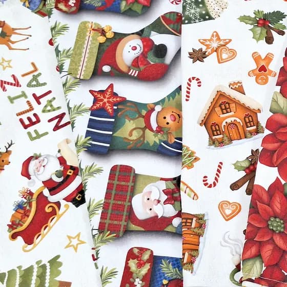 Pano de Prato Natal Estampado Digital 45x70cm 100% Algodão - Cozinha | Papai Noel | Natalino