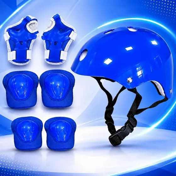 Kit Proteção Criança Bike Patins Skate Capacete Joelheira Cotoveleira Com 7 Peças