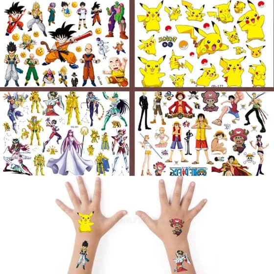 Tatuagem Temporária Tattoo Fake a Prova D'água Kit Festa Aniversário Animes Infantil Dragon Os Cavaleiros One Poké