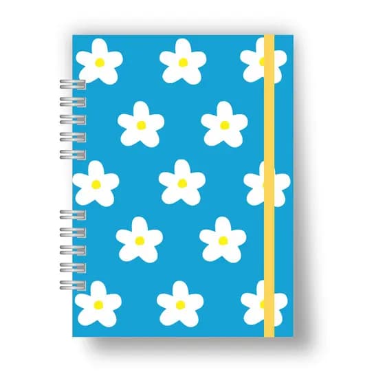 Caderno Sketchbook - Caderno Personalizado com nome - Bullet Journal - Flores com fundo Azul A5