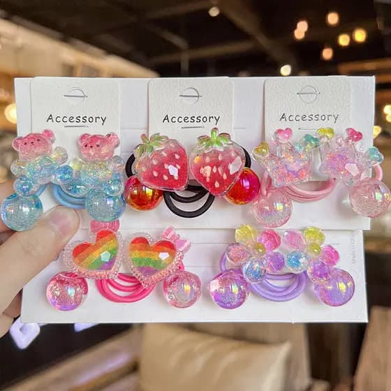 2PCS Nova Lovely Colorful Crown Bear Girls Bandas De Cabelo Elásticas Para Crianças Acessórios