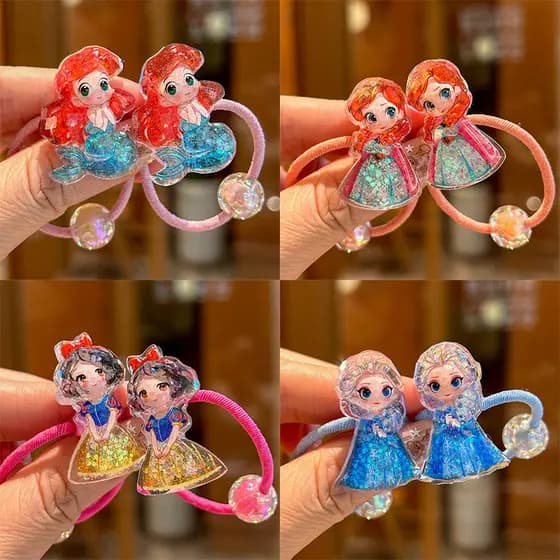 2 Pçs Nova Luz Noturna Bonito Princesa Meninas Faixas De Cabelo Elásticas Crianças Acessórios Para O