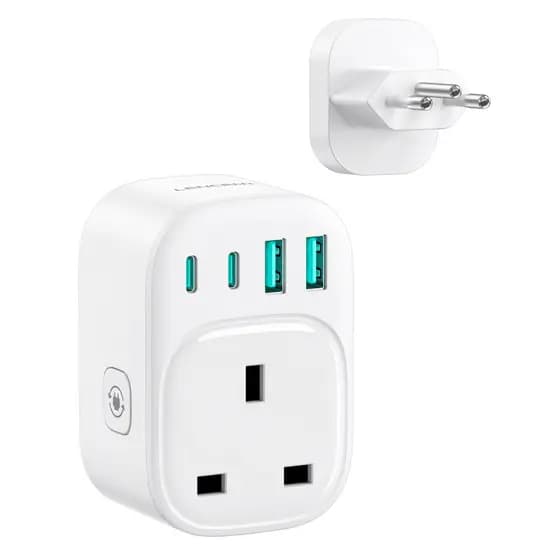 Adaptador De Tomada De Viagem LENCENT 5 Em 1 Brasil , Tipo N Para Soquete SG Com 2 Portas USB-C E 2 A , 2500 W Máx .