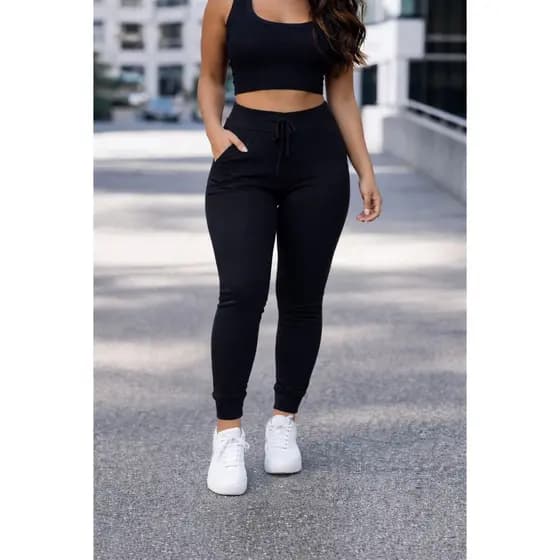 Calça Feminina Cintura Alta Jogger Acinturada Tipo Moletom