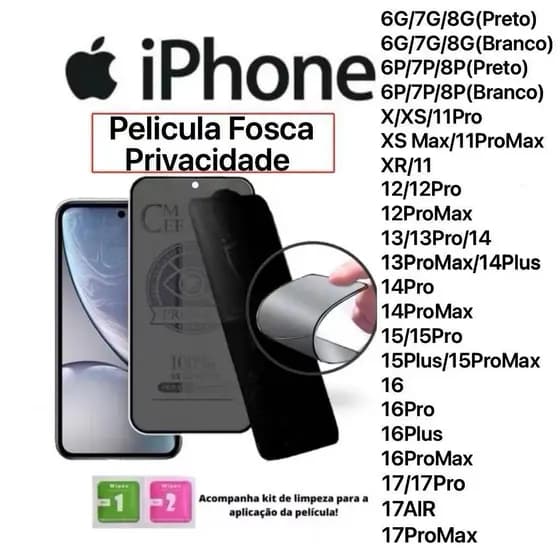 1/2/3 unidade De Película Cerâmica Fosca Privacidade para iPhone IOS 6G/7G/8G/XS/XR/11/12/13/14/15/16/17/17PRO