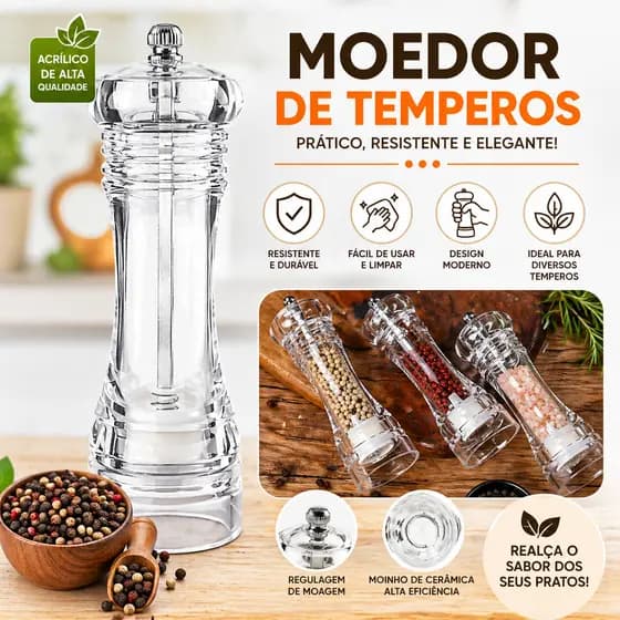 Moedor de Sal e Pimenta Do Reino para Churrasco de Acrílico Grande
