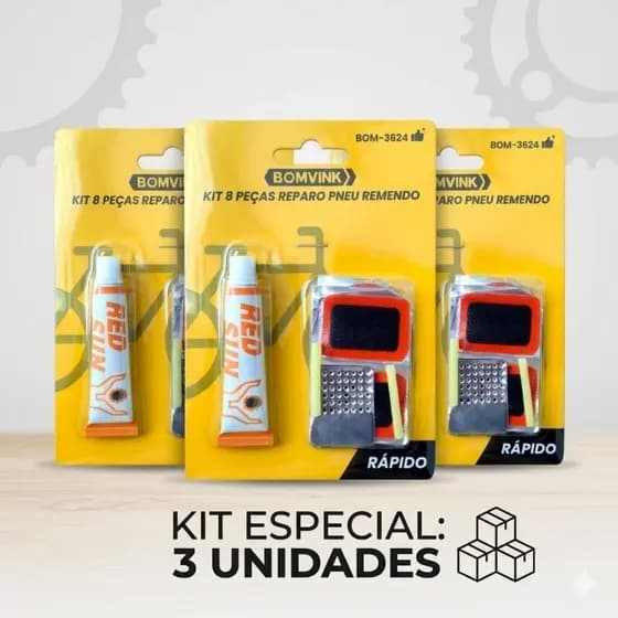 Kit Reparo Pneu Bicicleta Bike Remendo Rápido 8 Peças Com Cola e Lixa - Pronta Entrega
