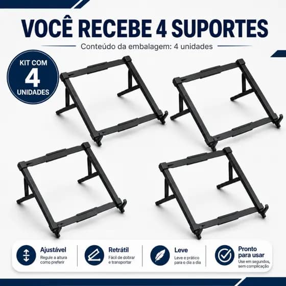 Kit Com 4 Suportes Apoio Para Notebook Ajustável Retrátil Preto