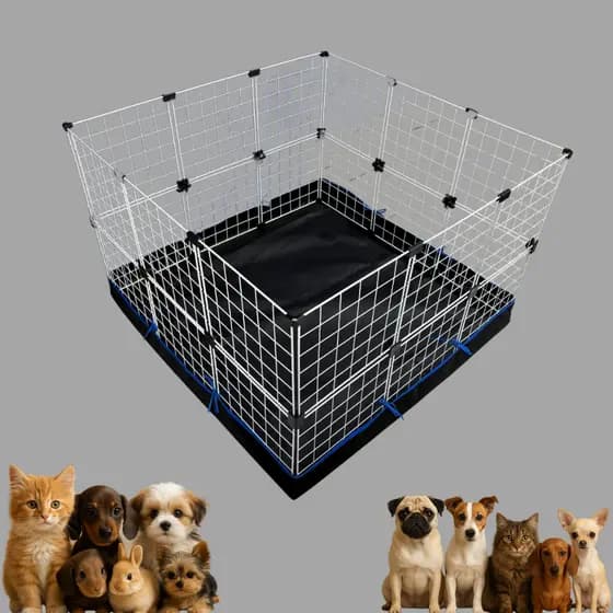 Cercadinho 30x30 para Pet com Grade de Ferro, Sem Tampa e Forro Branco/Preto